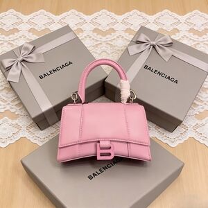 <AUTHENTIC>Balenciaga Hourglass Smooth Leather Top Handle Bag in  Pink